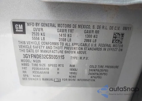 2012 Cadillac Srx Luxury Collection from USA, damaged, VIN 3GYFNDE32CS505115